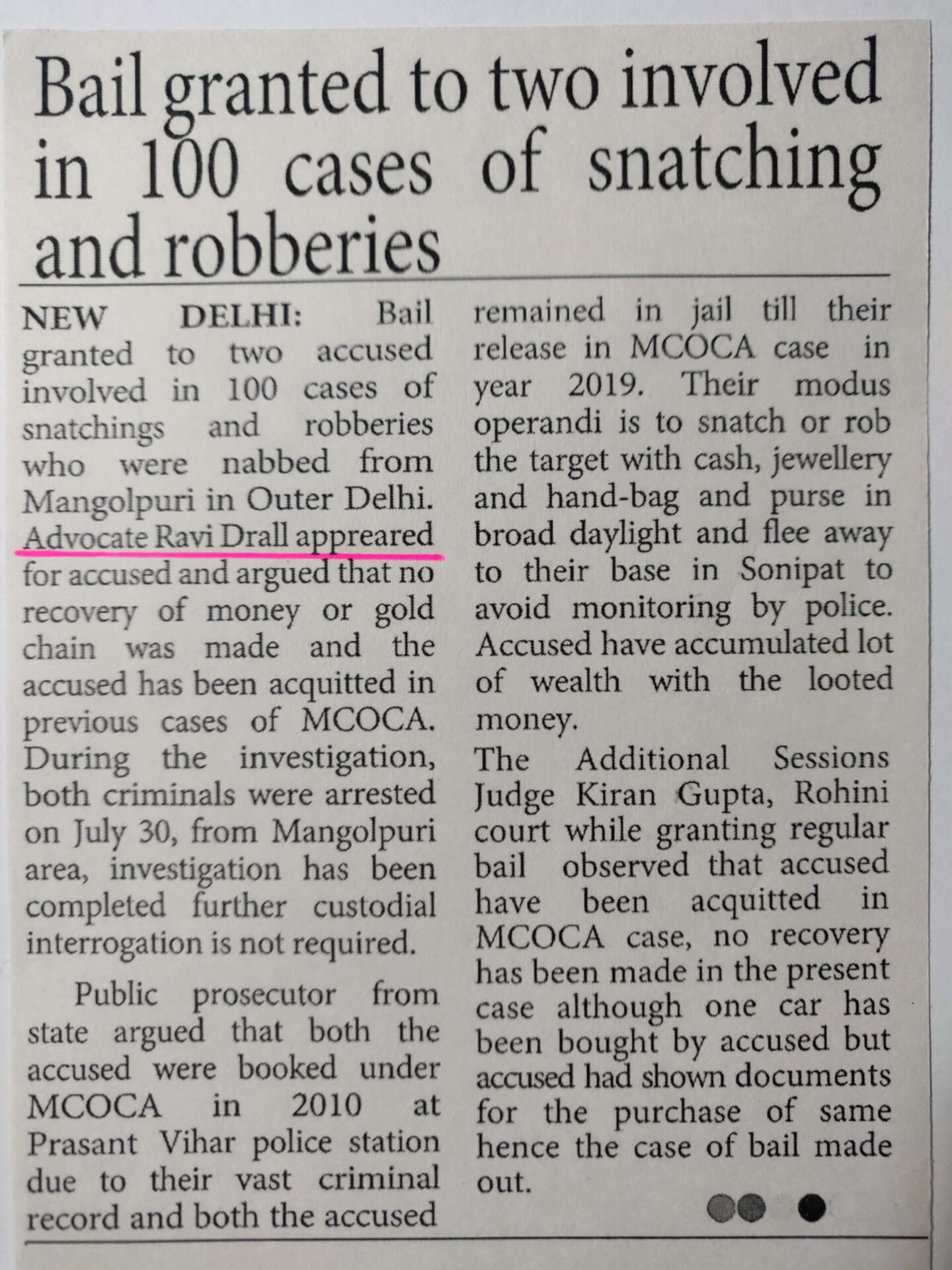 Regular Bail in Robbery Cases - Previous Involvement in MCOCA