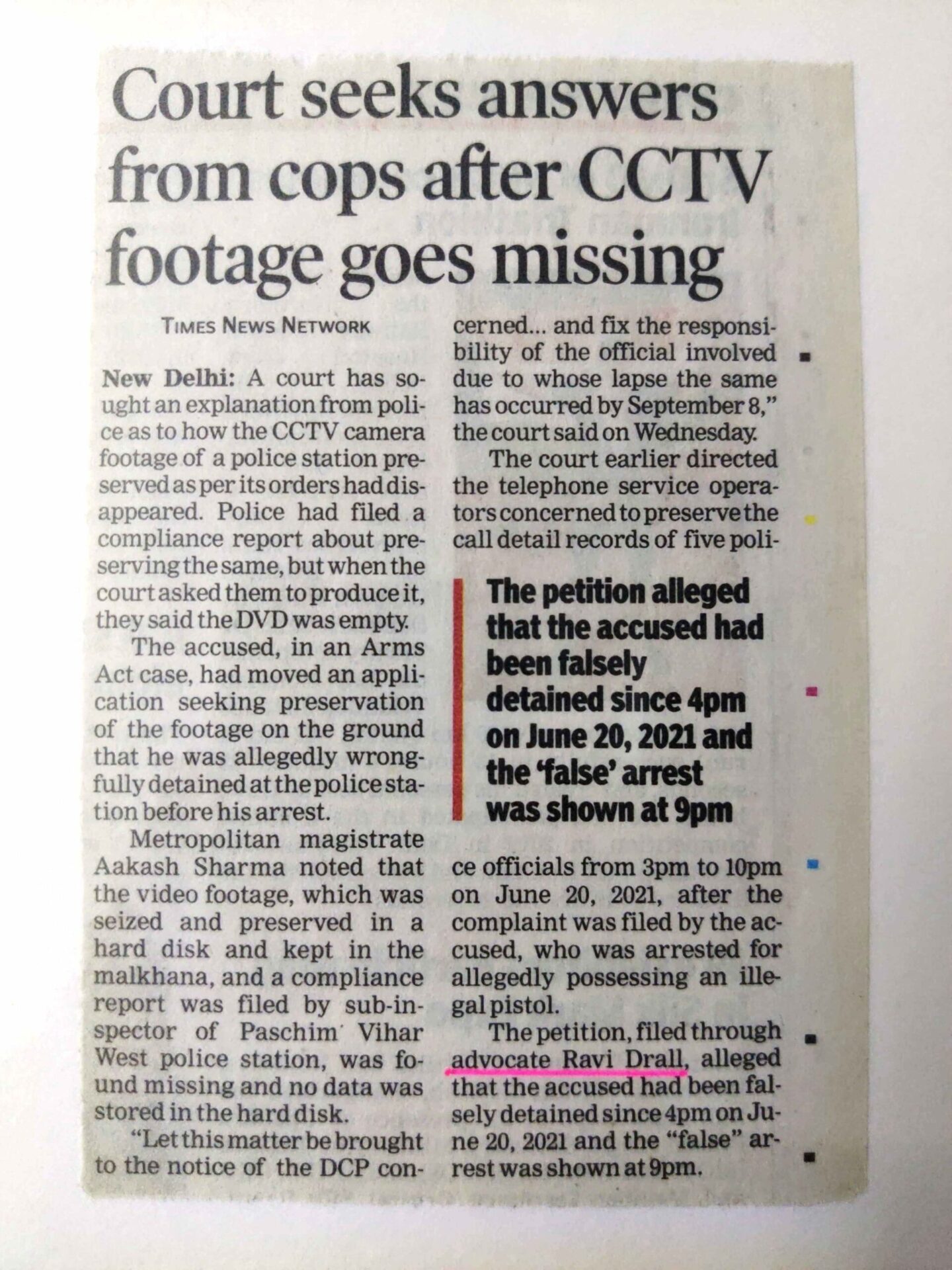 Preserved CCTV Footage of Paschim Vihar Police Station Found Missing from Police Station Malkhana: Advocate Ravi Drall, Best Criminal Lawyer in Tis Hazari Court, Delhi